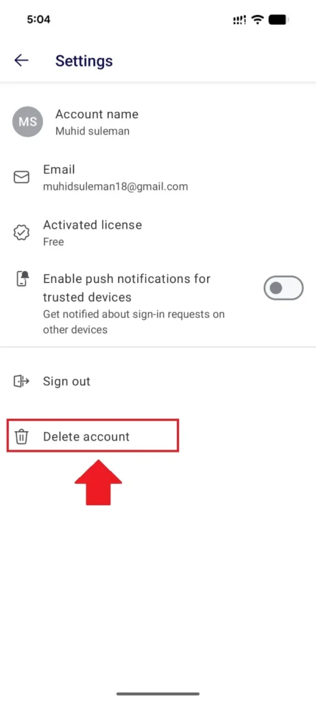 Where you will find account deletion option, simply click on it.