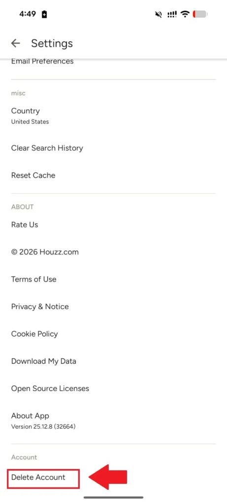 you will find the “Delete Account” option.