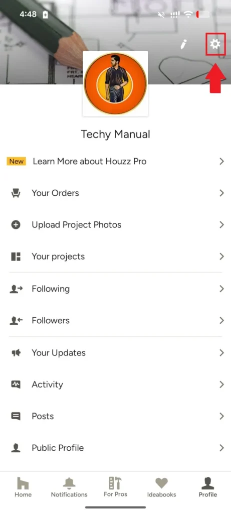 Then click on the settings gear icon at the top right corner.