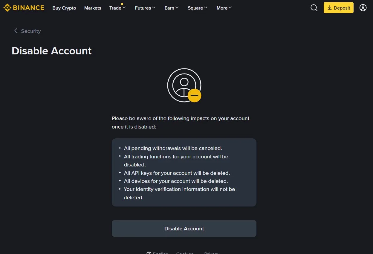 Confirm account disable request.