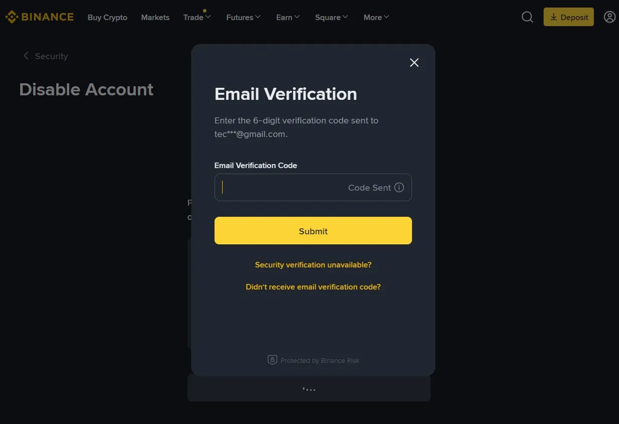 Confirm account disable request through otp on your email.
