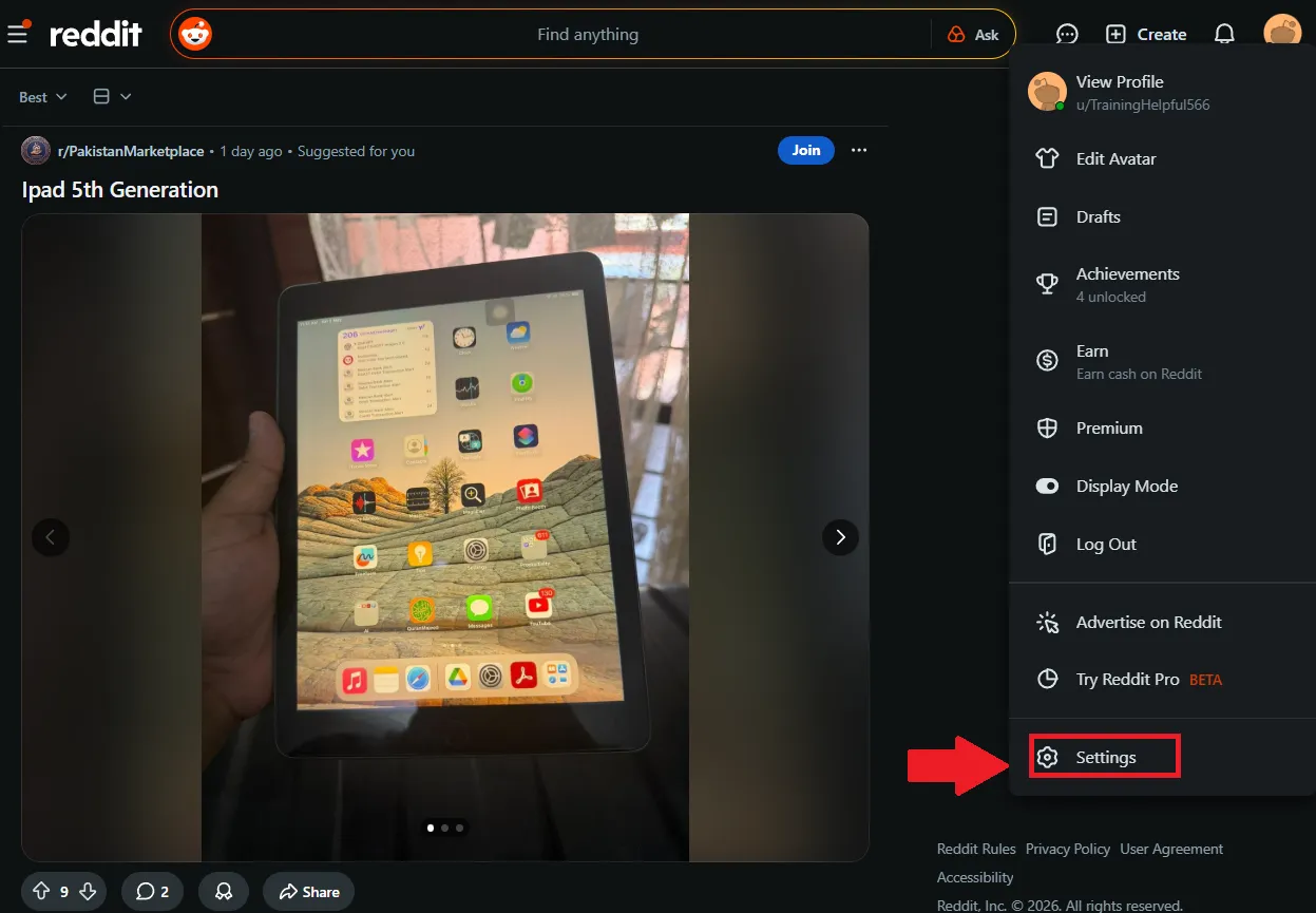 From the dropdown menu, click Settings.