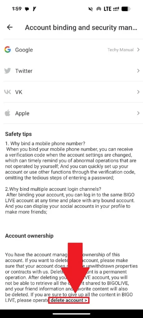Now at the end of the page you will find the delete account option.