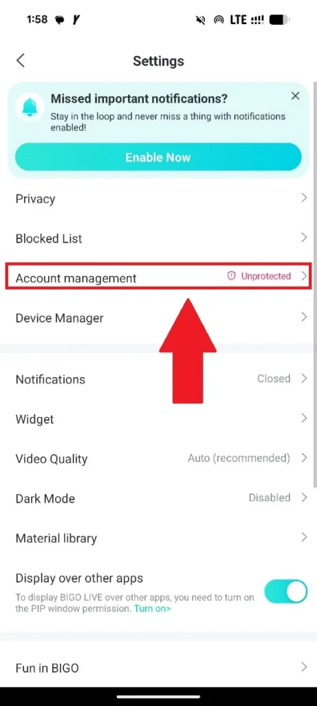 Now go to account management option.