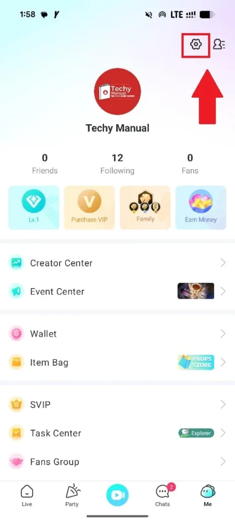 Now click on the setting gear option at the top right corner.