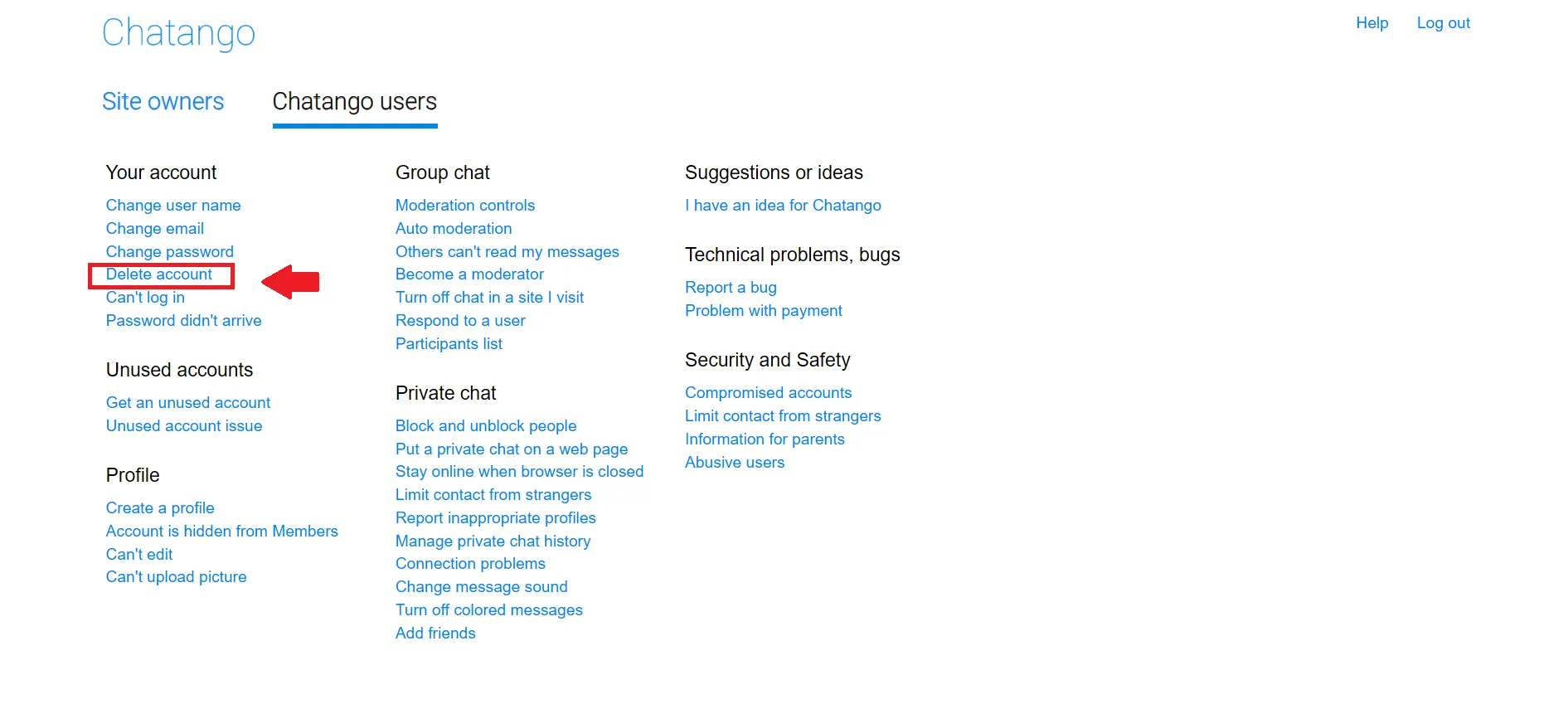 Here you can see the Delete account option.