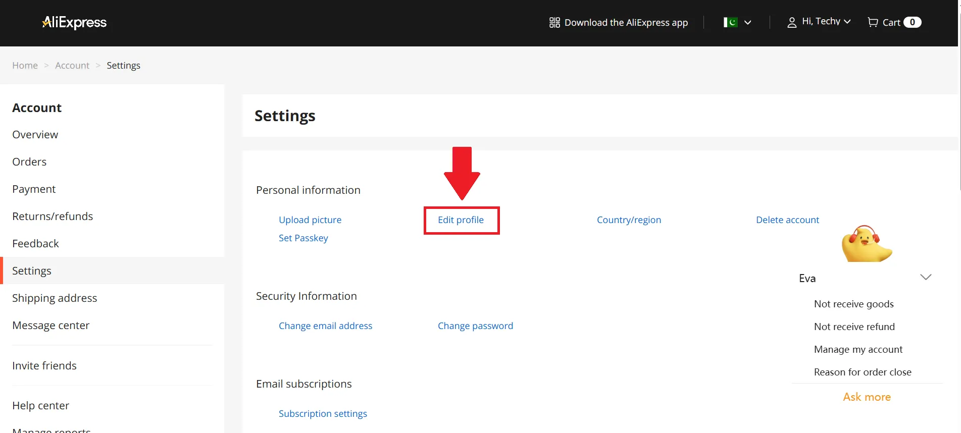 click on edit profile option